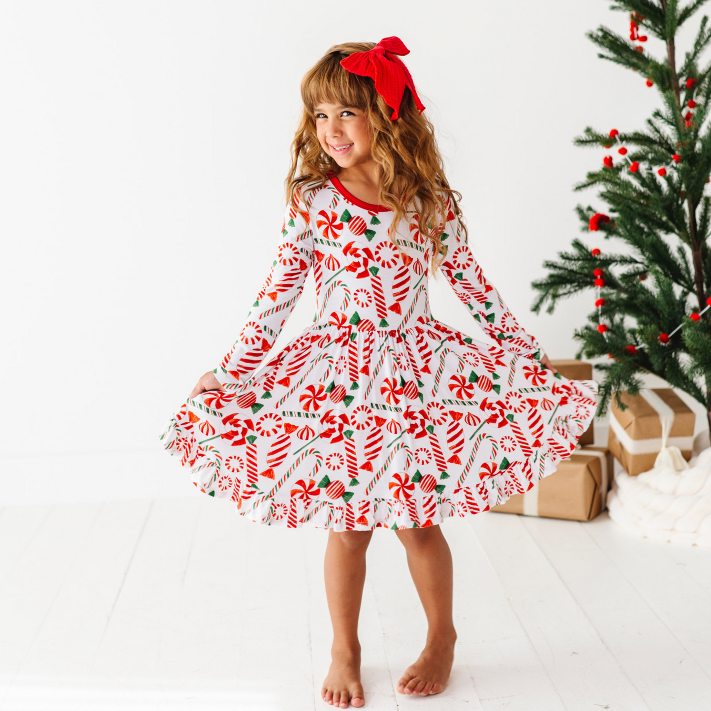 Girl in peppermint Christmas Dress