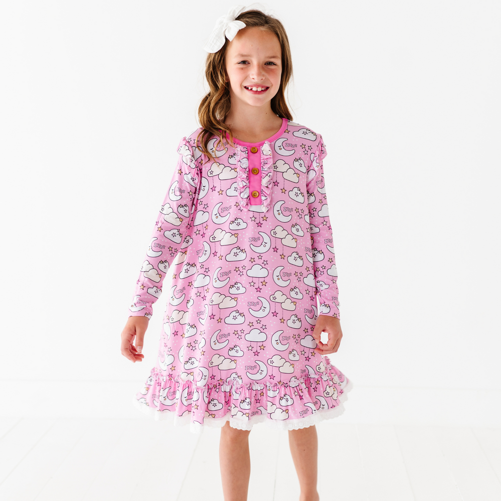 Girl in pink moon nightgown by Kiki and Lulu