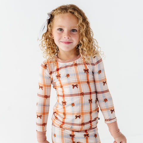 Cinnamon Bloom Plaid Kids Pajamas