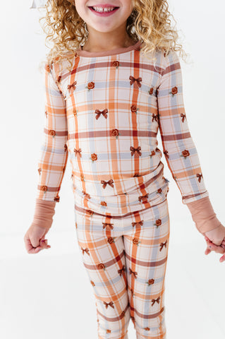 Cinnamon Bloom Plaid Kids Pajamas