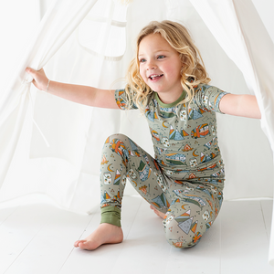 
                
                    Load image into Gallery viewer, Toddler Wearing Pajamas with Camping Print
                
            